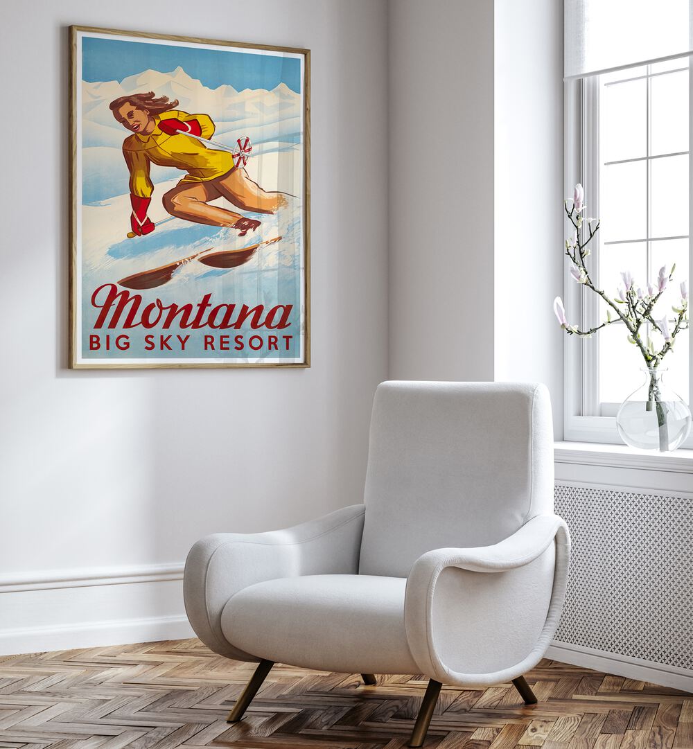 Montana, vintage travel posters beautifully showcase Big Sky Resort, perfect for nostalgic home decor.