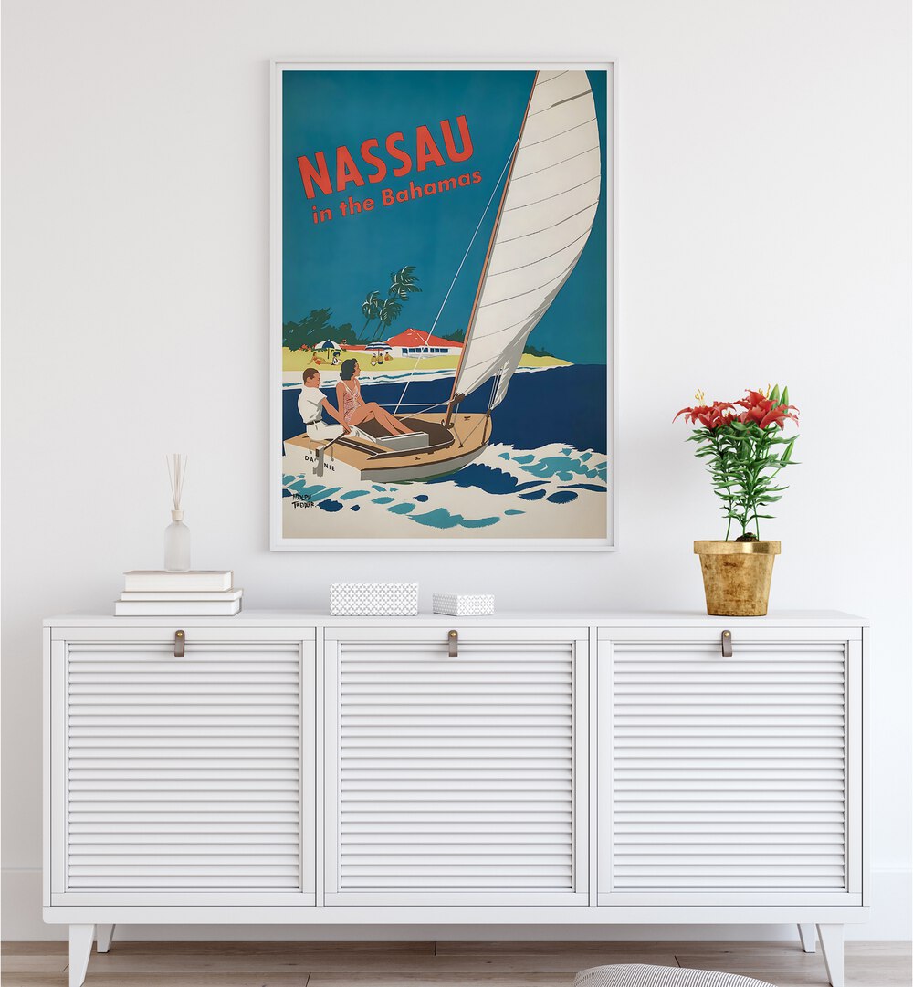 NASSAU I, VINTAGE TRAVEL POSTERS showcase a vibrant sailing scene, perfect for travel enthusiasts and decor lovers.
