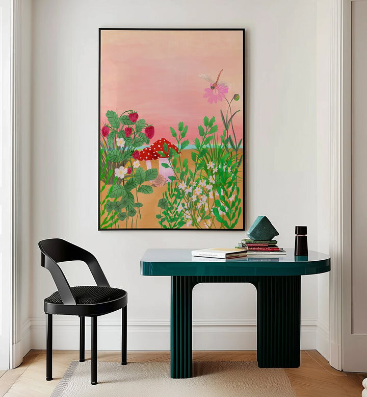 Bright and charming WILD STRAWBERRY TRAIL, FLORAL FLOWER PAINTINGS adding vibrant summer essence to your space.