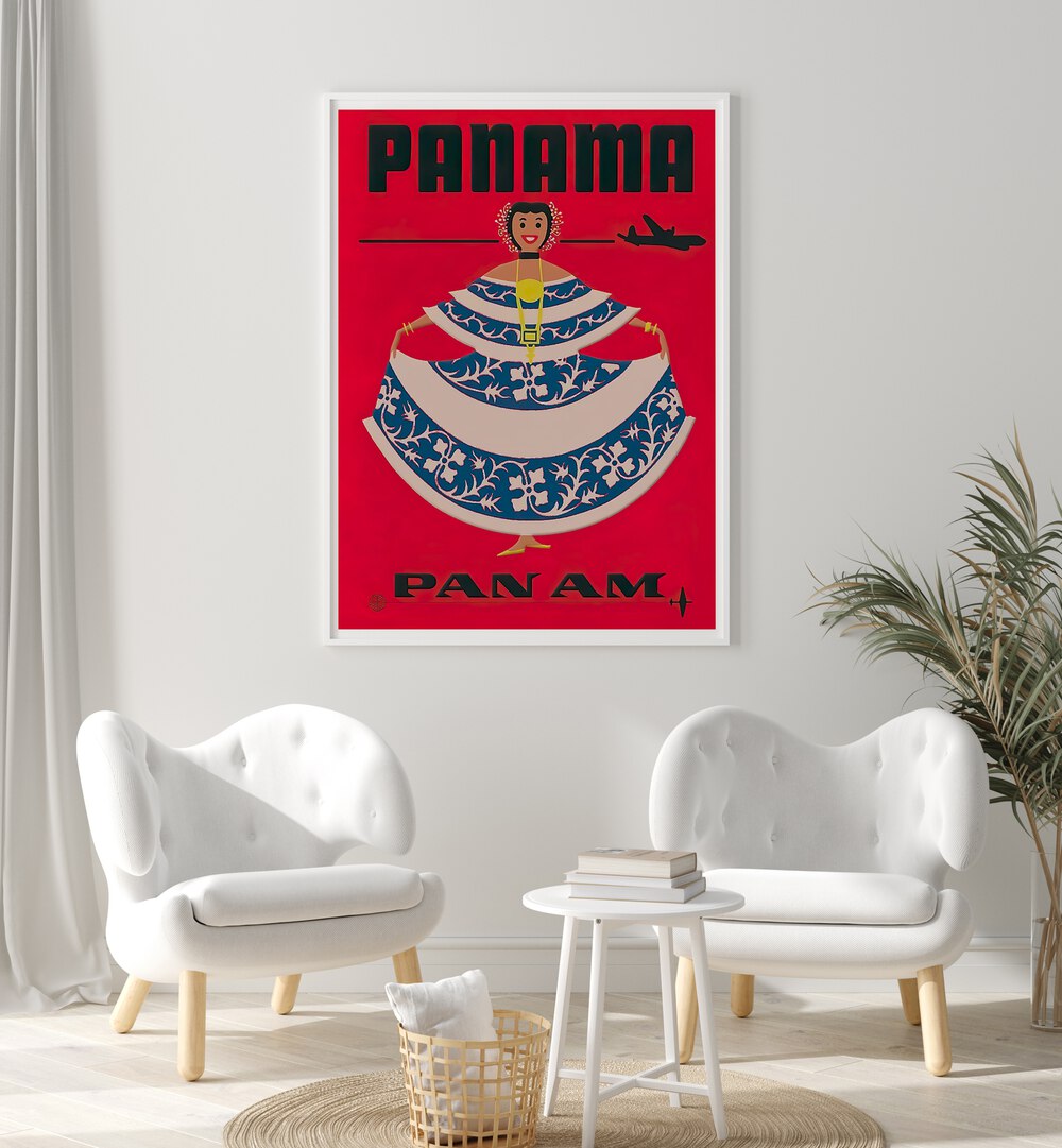 Vibrant PANAMA, VINTAGE TRAVEL POSTERS showcasing cultural charm and adventure in a stylish living space.