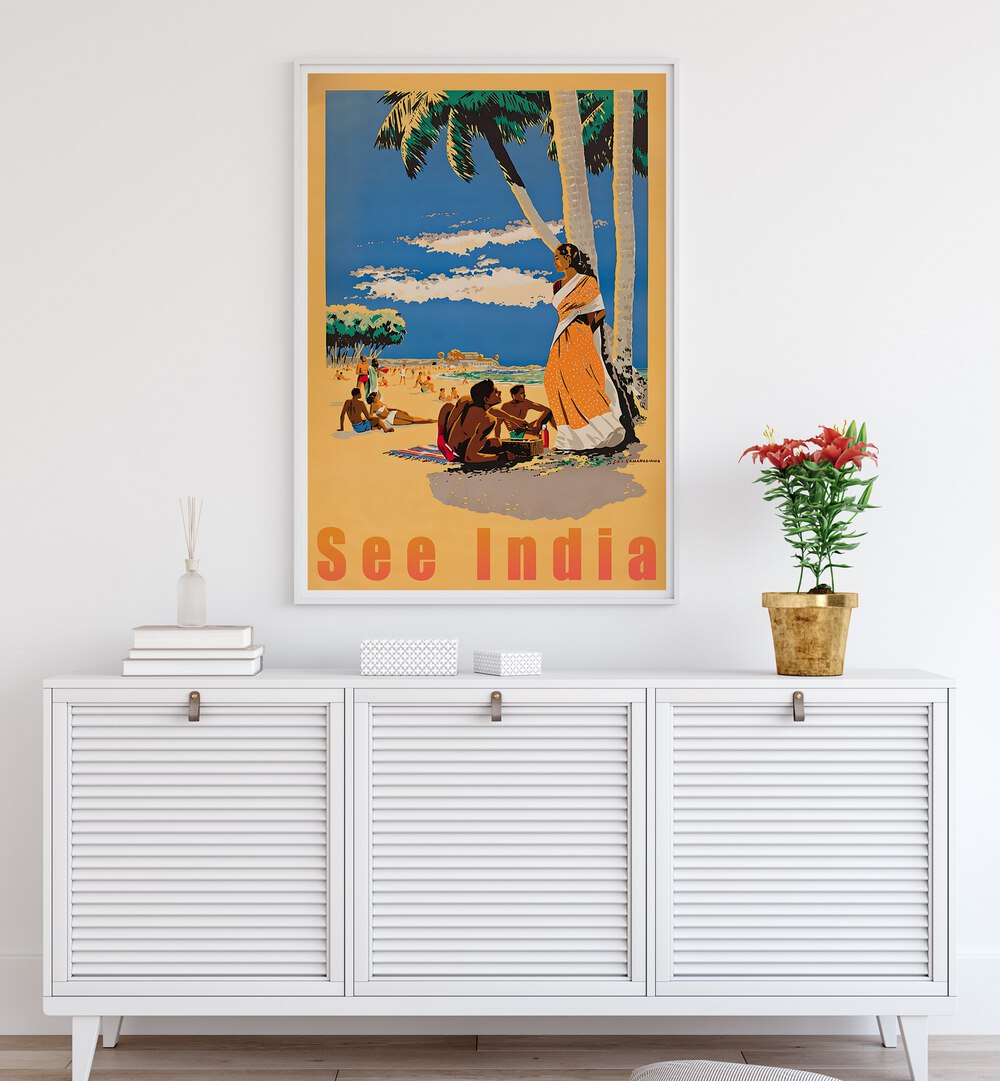 Explore the charm of India with SEE INDIA, VINTAGE TRAVEL POSTERS, perfect for your home or office decor.