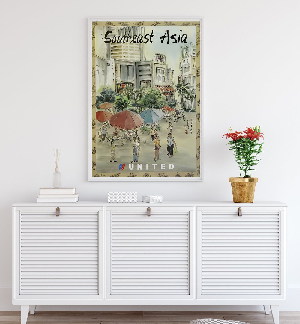 SOUTH EAST ASIA, VINTAGE TRAVEL POSTERS adorn your space with vibrant art and iconic landmarks for a touch of charm.