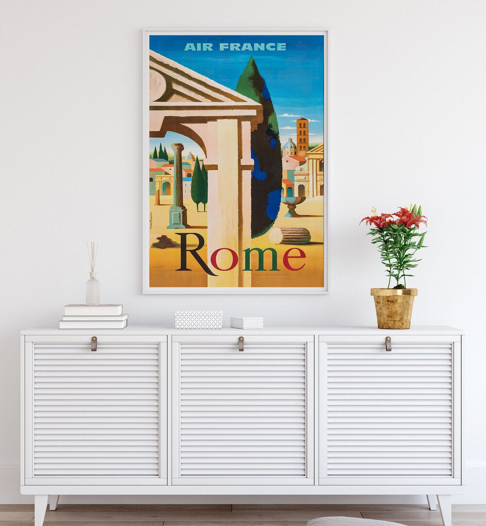 Elevate your decor with ROME I, VINTAGE TRAVEL POSTERS, featuring iconic Roman architecture and vibrant colors.