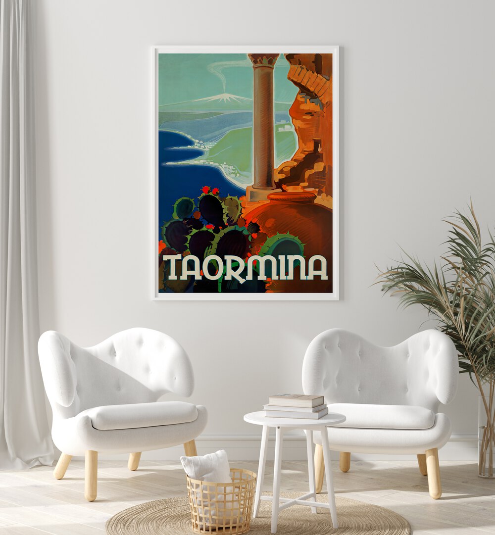 Explore stunning TAORMINA, VINTAGE TRAVEL POSTERS showcasing Sicily's breathtaking coastal views and rich history.