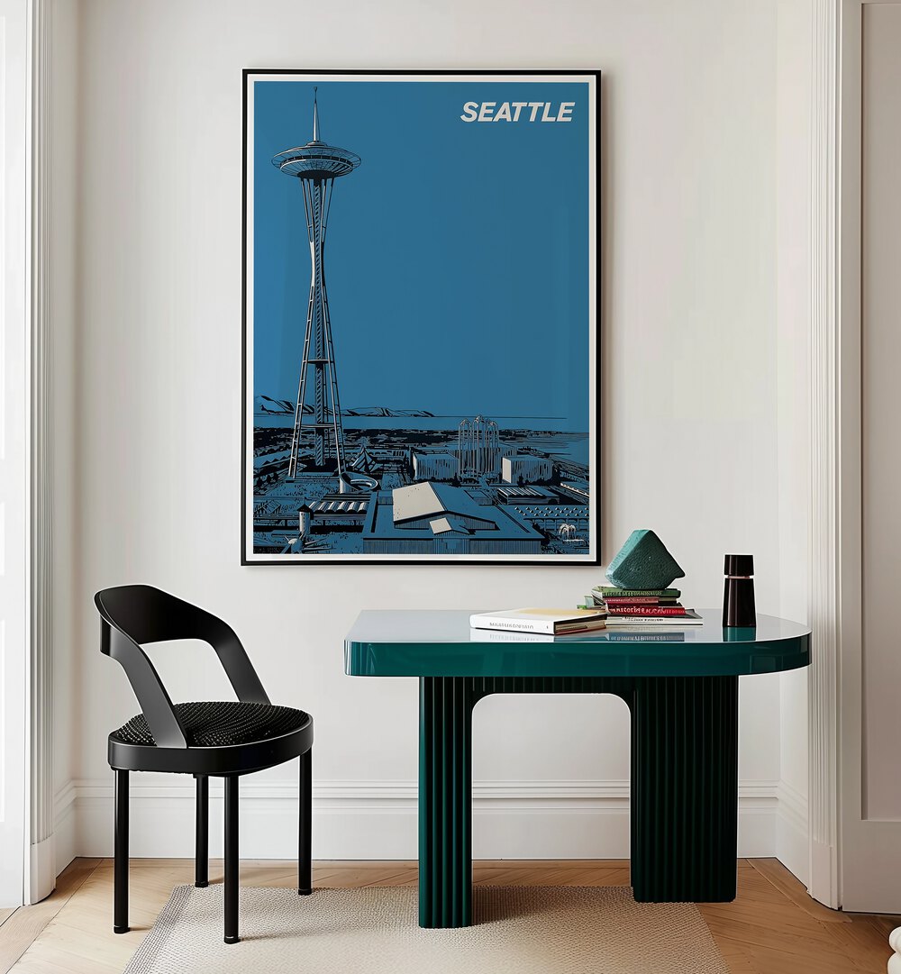 Stylish Seattle Vintage Travel Posters showcasing the iconic Space Needle, perfect for home decor enthusiasts.