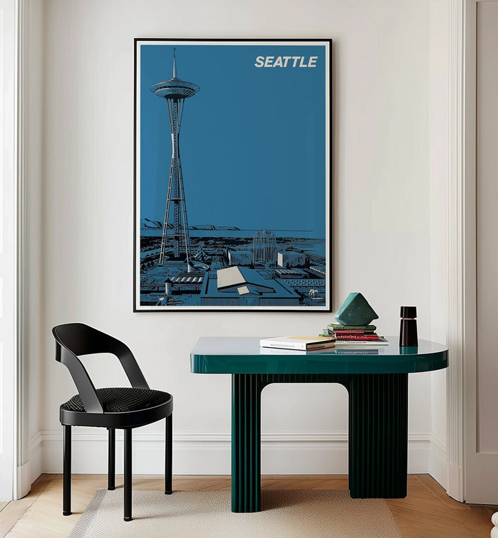Stylish Seattle Vintage Travel Posters showcasing the iconic Space Needle, perfect for home decor enthusiasts.