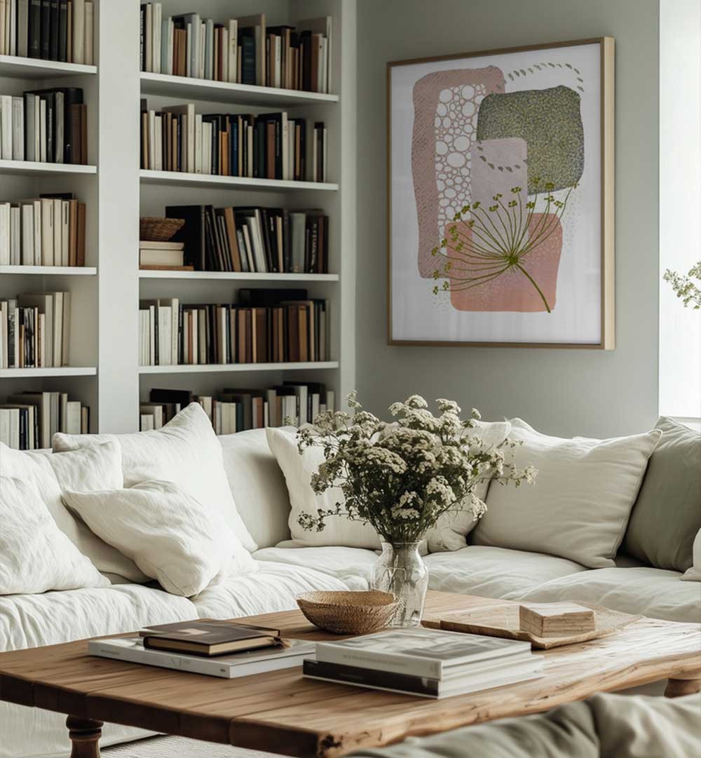 DELICATE PINK AND GREEN II , BOHO ART PAINTINGS