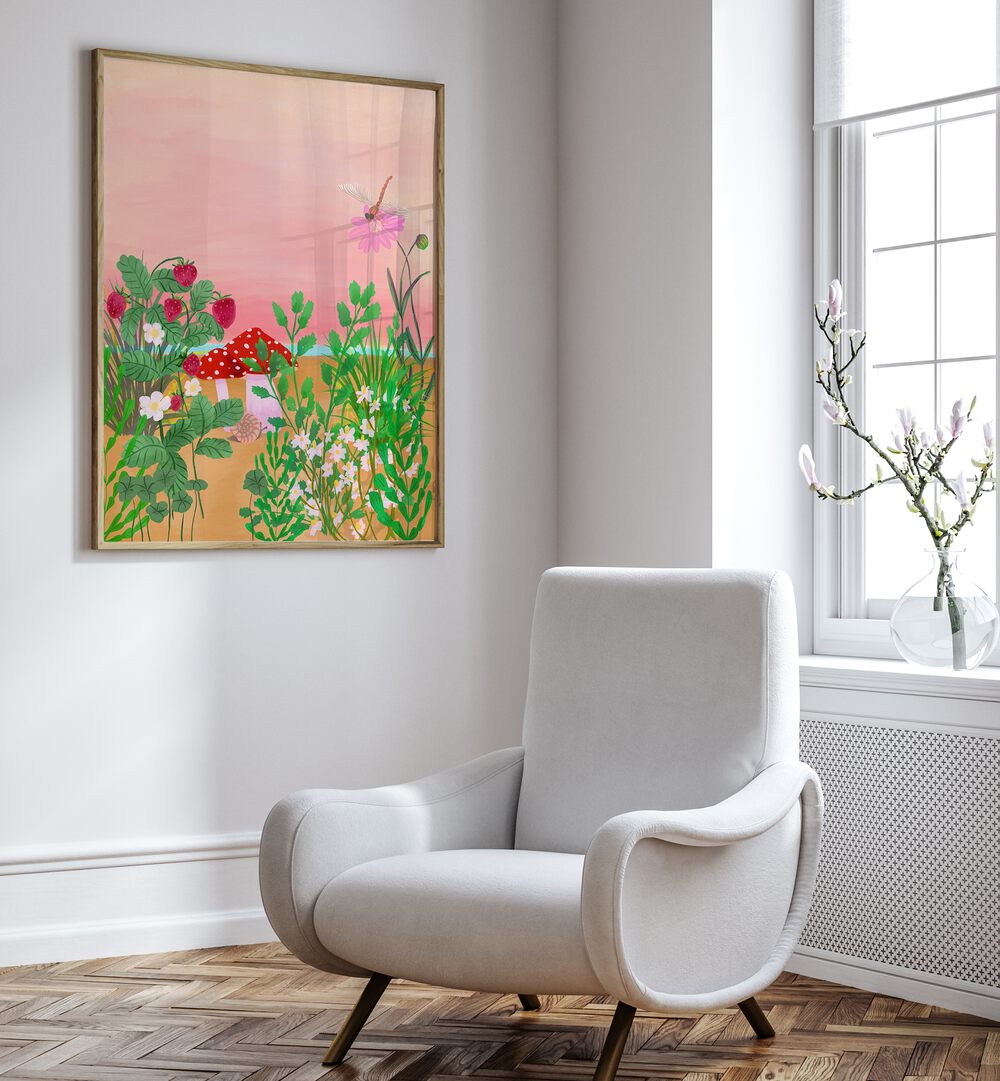 Bright floral flower paintings from the WILD STRAWBERRY TRAIL collection enhance any living space with vibrant charm.