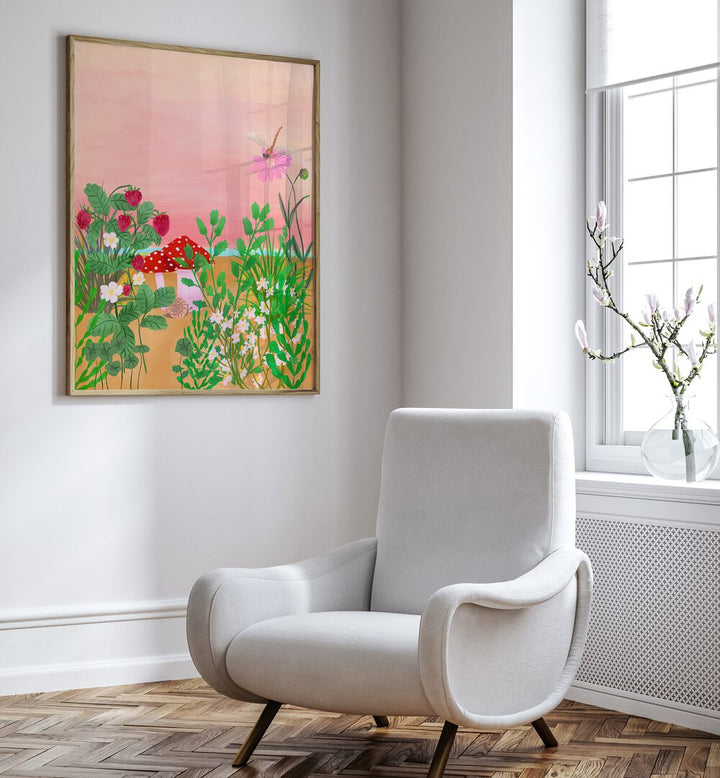 Bright floral flower paintings from the WILD STRAWBERRY TRAIL collection enhance any living space with vibrant charm.