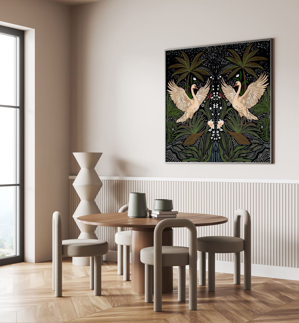 Elegant SWAN DANCE, FLORAL FLOWER PAINTINGS enhance your space with serene beauty and stylish design.