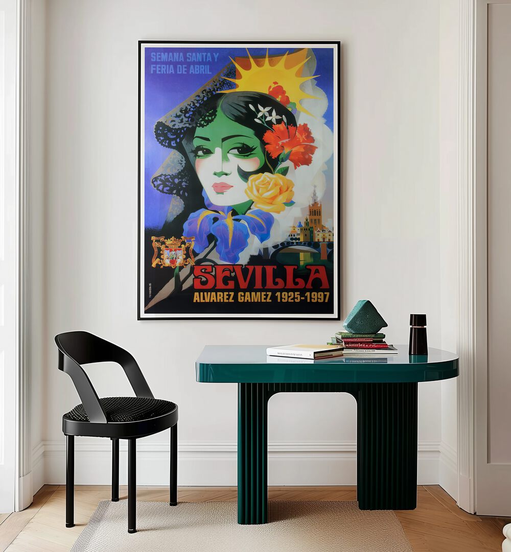 Colorful SEVILLA, VINTAGE TRAVEL POSTERS showcasing the charm of Spain's iconic city, perfect for home decor.