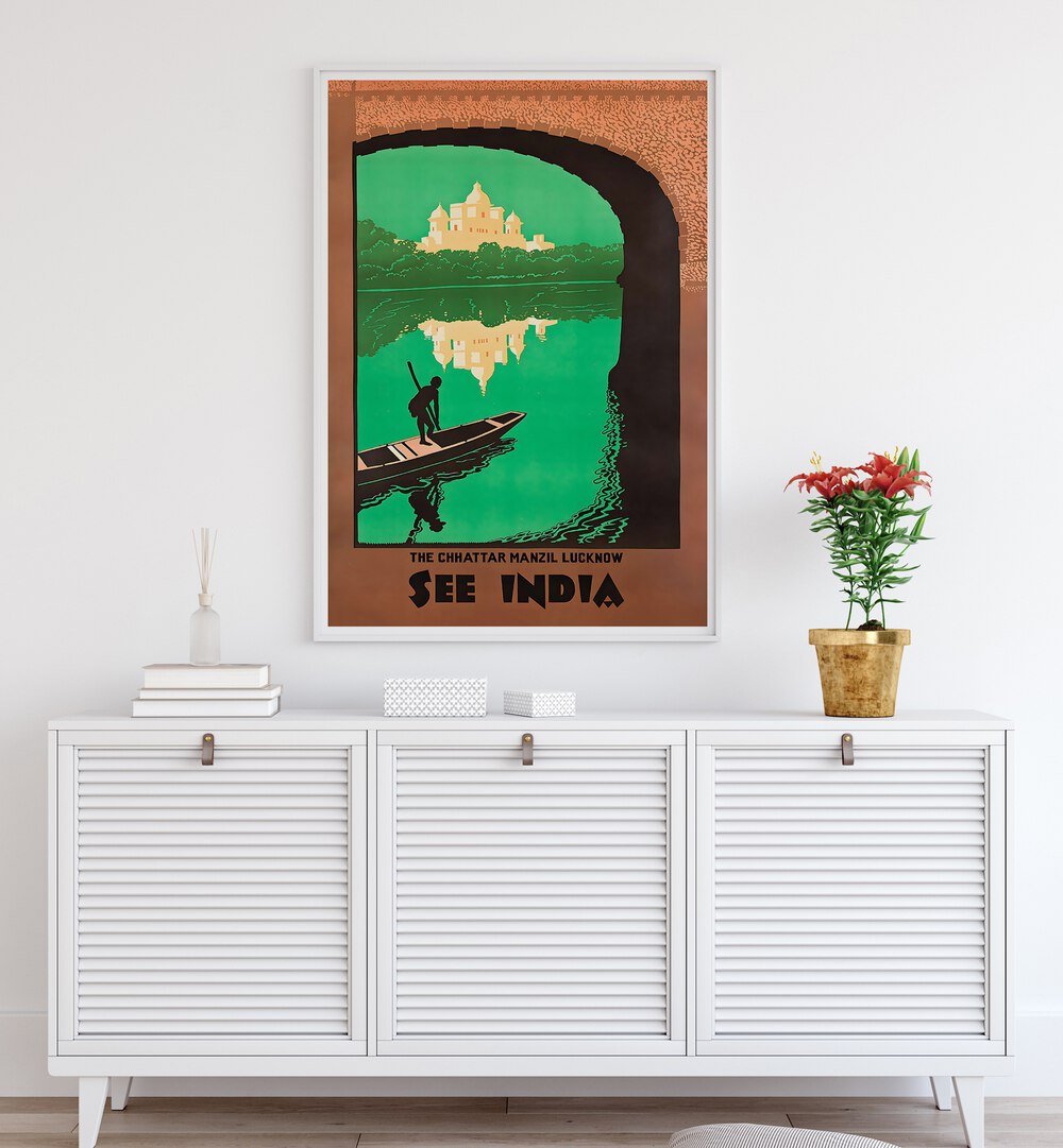 Decorate your space with SEE INDIA I, VINTAGE TRAVEL POSTERS featuring stunning Indian landscapes and heritage.