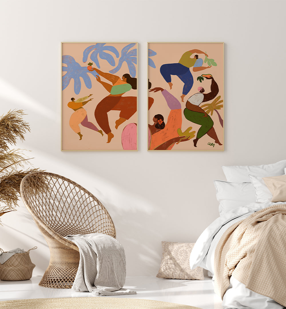 DANCE OF JOY , SET OF 2 PAINTINGS