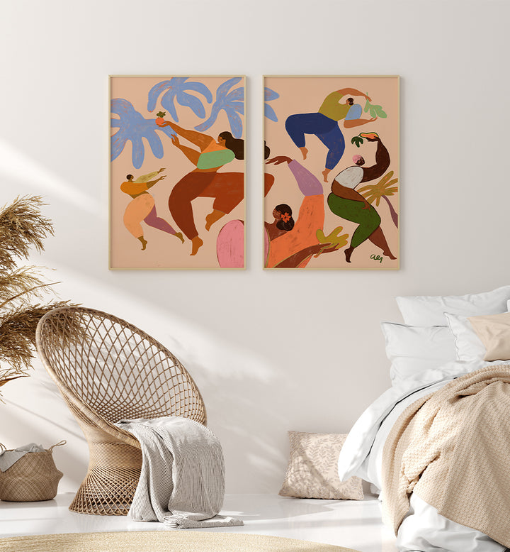 DANCE OF JOY , SET OF 2 PAINTINGS