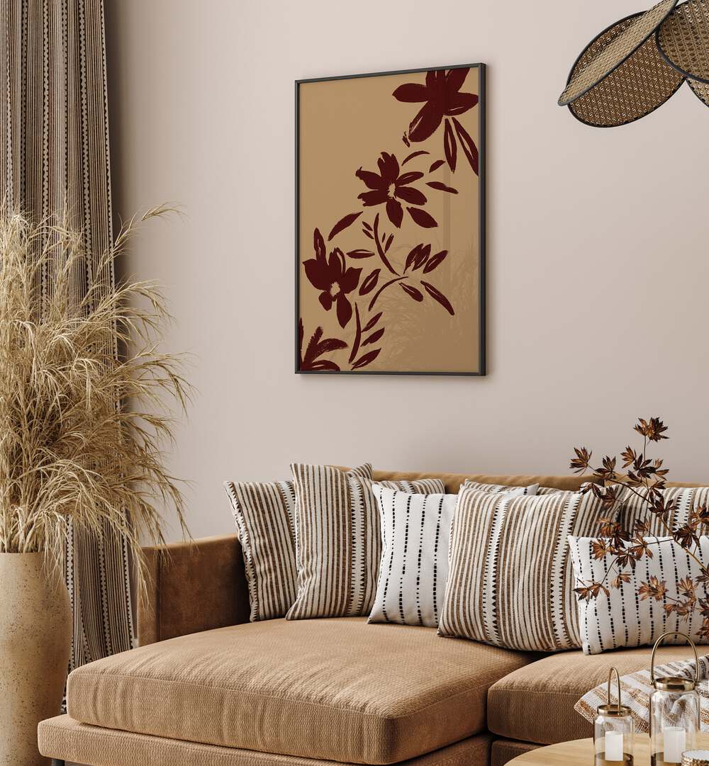 Elegant BRUSHSTROKES FLOWERS, FLORAL FLOWER PAINTINGS adorn a cozy living space, adding vintage charm and modern flair.
