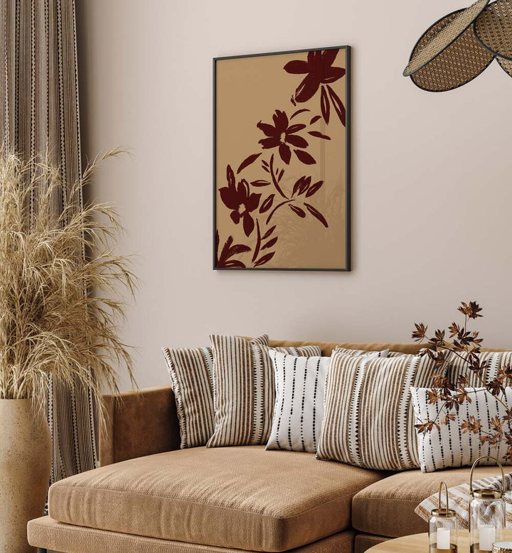Elegant BRUSHSTROKES FLOWERS, FLORAL FLOWER PAINTINGS adorn a cozy living space, adding vintage charm and modern flair.