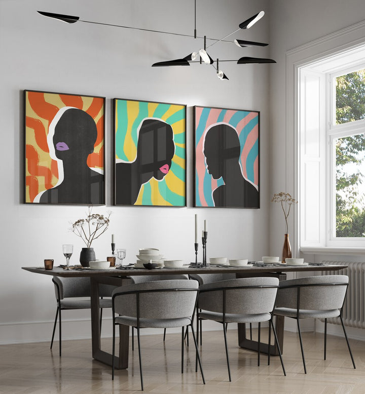 Enhance your decor with the COLOURFUL SYMPHONY SET, SET OF 3 PAINTINGS, showcasing vibrant art for any space.
