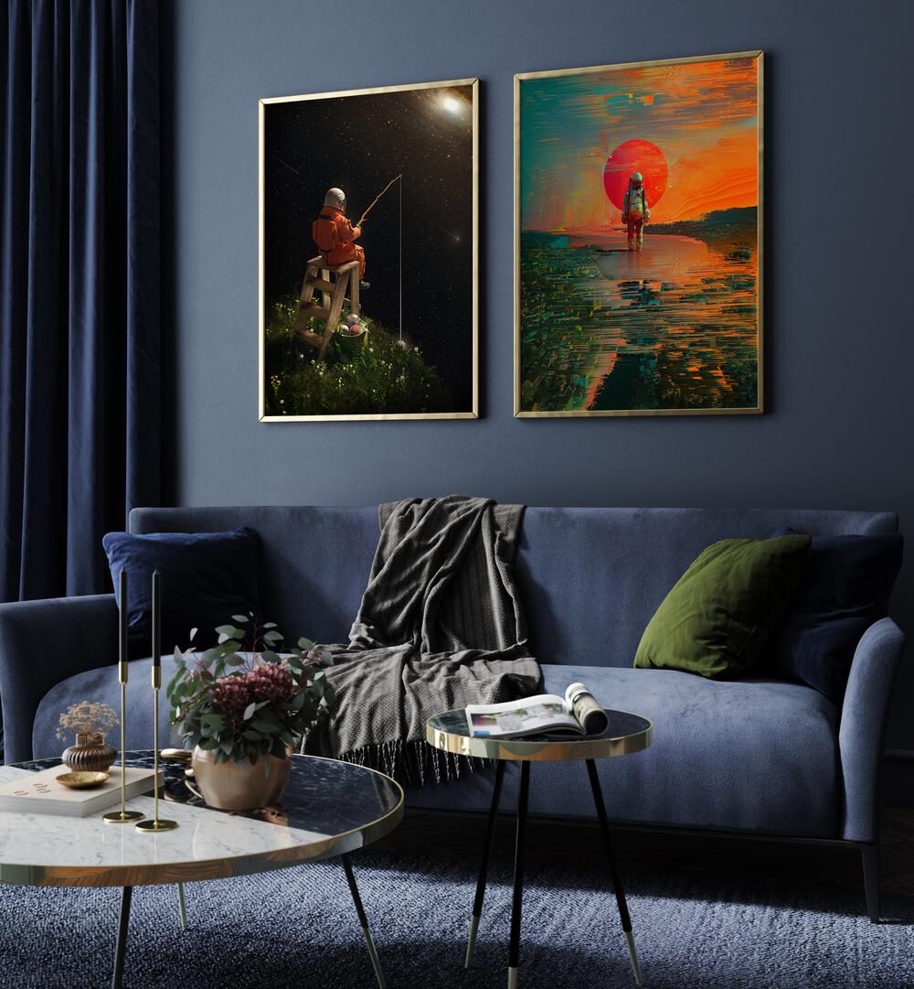 Transform your space with the COSMIC JOURNEYS SET, SET OF 2 PAINTINGS for a touch of cosmic energy and imagination.