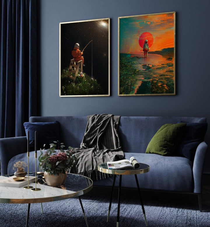 Transform your space with the COSMIC JOURNEYS SET, SET OF 2 PAINTINGS for a touch of cosmic energy and imagination.