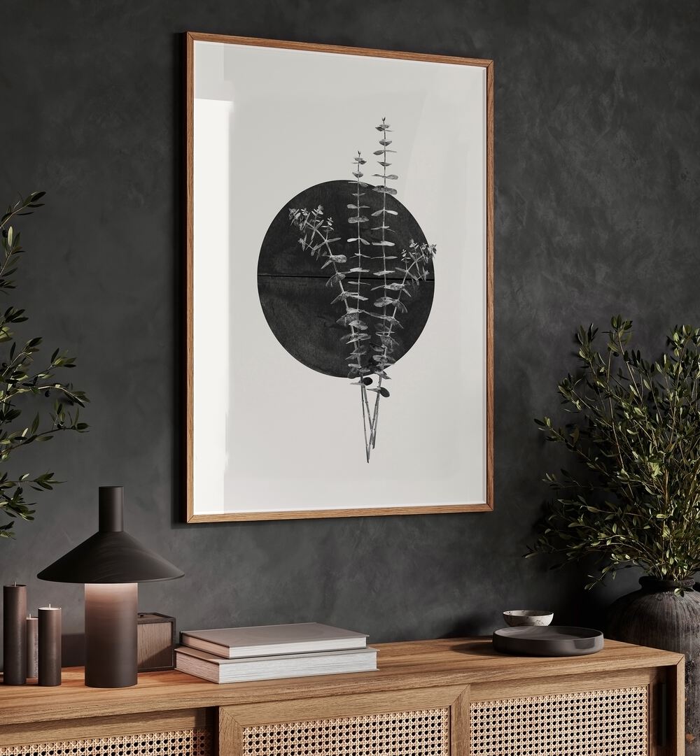 Stylish PLANT AND BLACK SUN, FLORAL FLOWER PAINTINGS enhancing modern home decor with elegant contrasts.