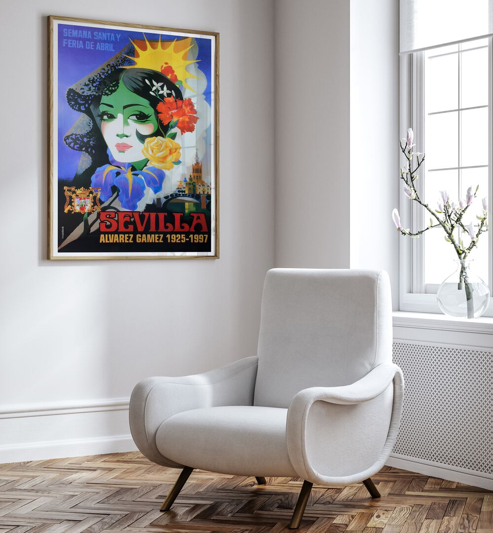 SEVILLA, VINTAGE TRAVEL POSTERS beautifully enhance your space with vibrant art capturing the essence of Spain's iconic city.