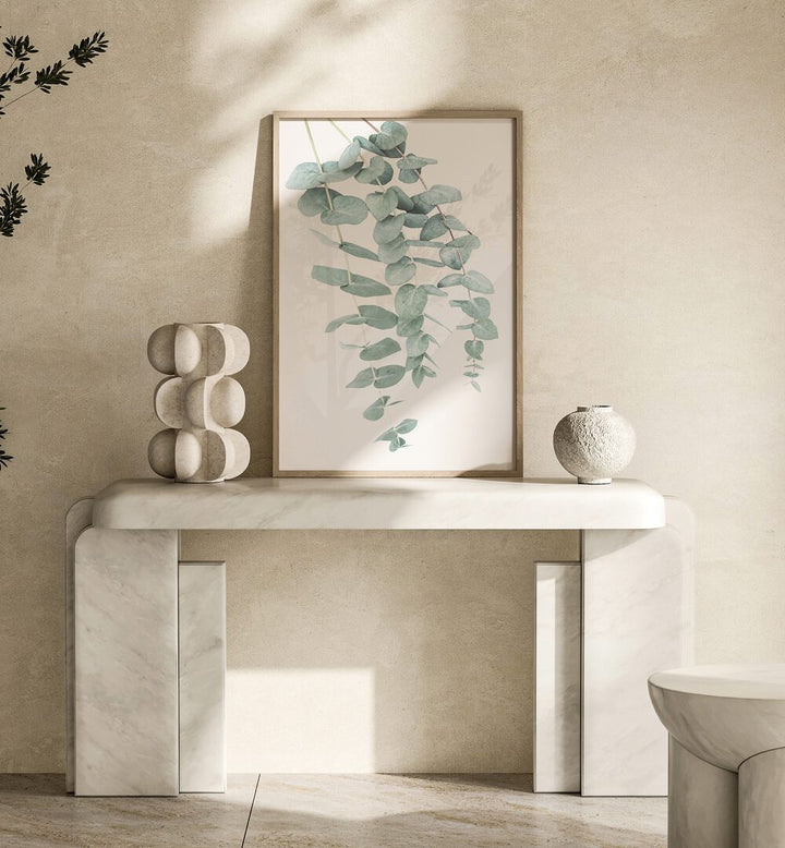 Elevate your space with EUCALYPTUS I, FLORAL FLOWER PAINTINGS, featuring soothing eucalyptus in a stylish setting.
