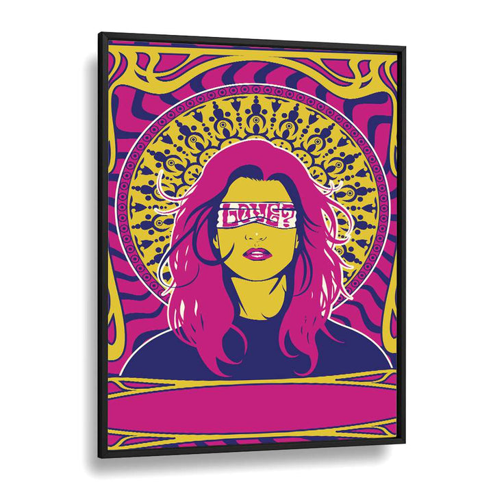 Vibrant 70's Woman Series I pop art painting in a sleek black frame, perfect for elevating your space.