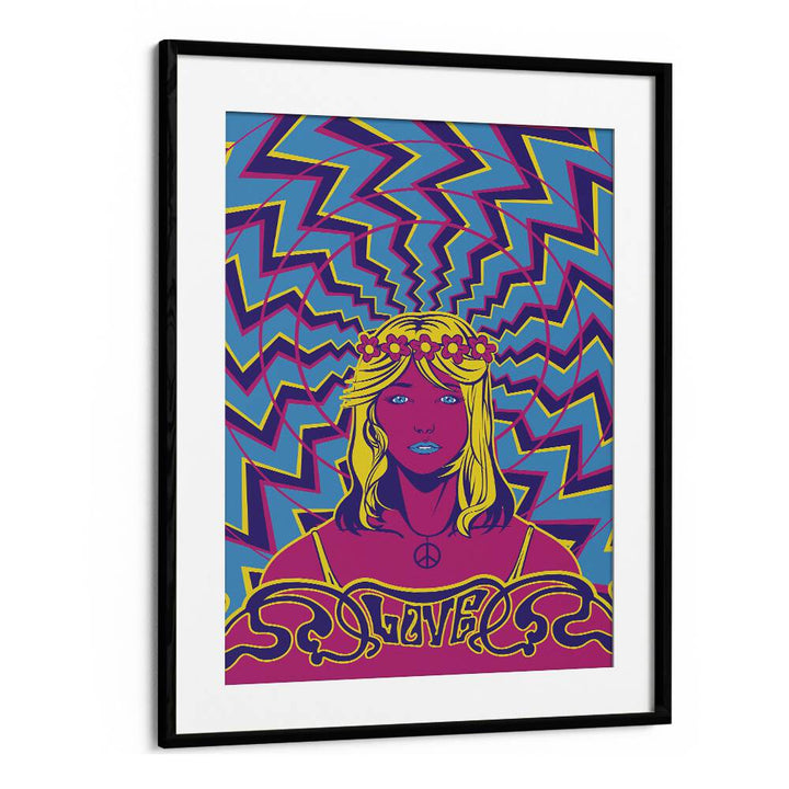 Vibrant 70'S WOMAN SERIES II, POP ART PAINTINGS in a stylish black frame, capturing the essence of the 1970s.