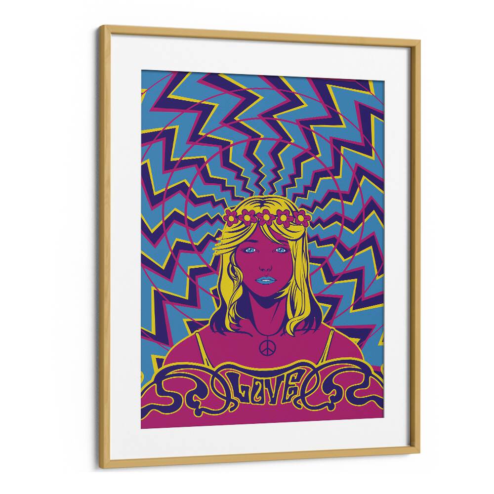 Vibrant 70'S WOMAN SERIES II, POP ART PAINTINGS captures the essence of the 1970s in a stunning oak frame.