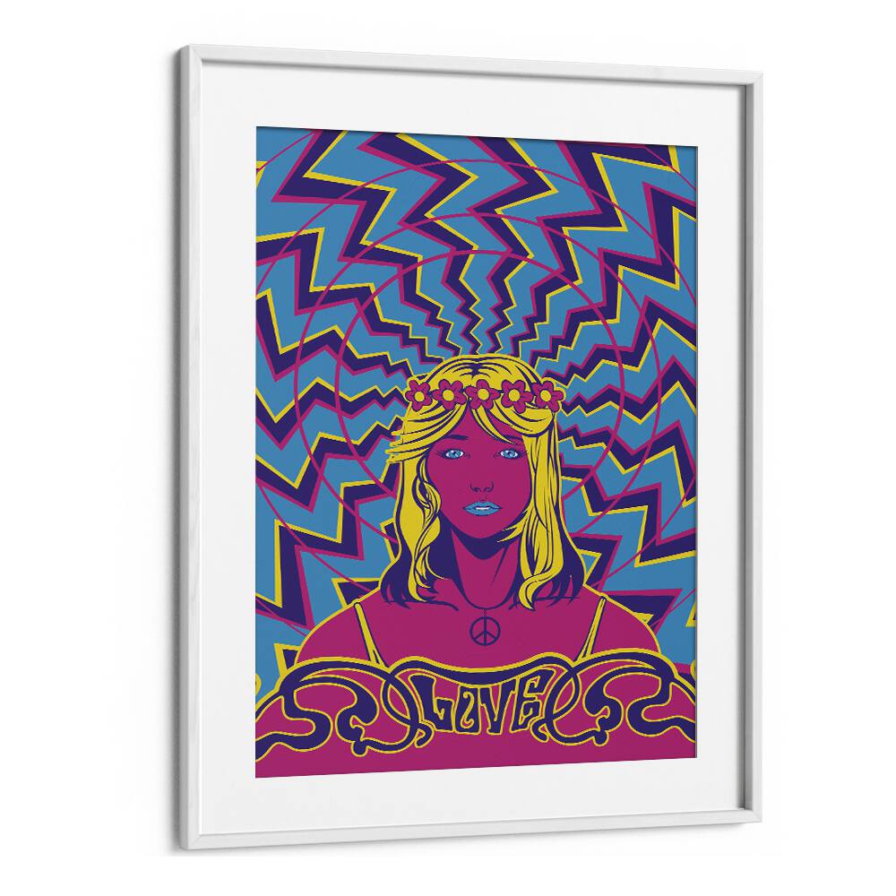 Vibrant 70'S WOMAN SERIES II, POP ART PAINTINGS in a white frame, capturing the essence of the 1970s spirit.