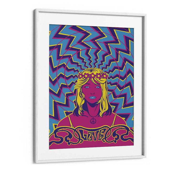 Vibrant 70'S WOMAN SERIES II, POP ART PAINTINGS in a white frame, capturing the essence of the 1970s spirit.