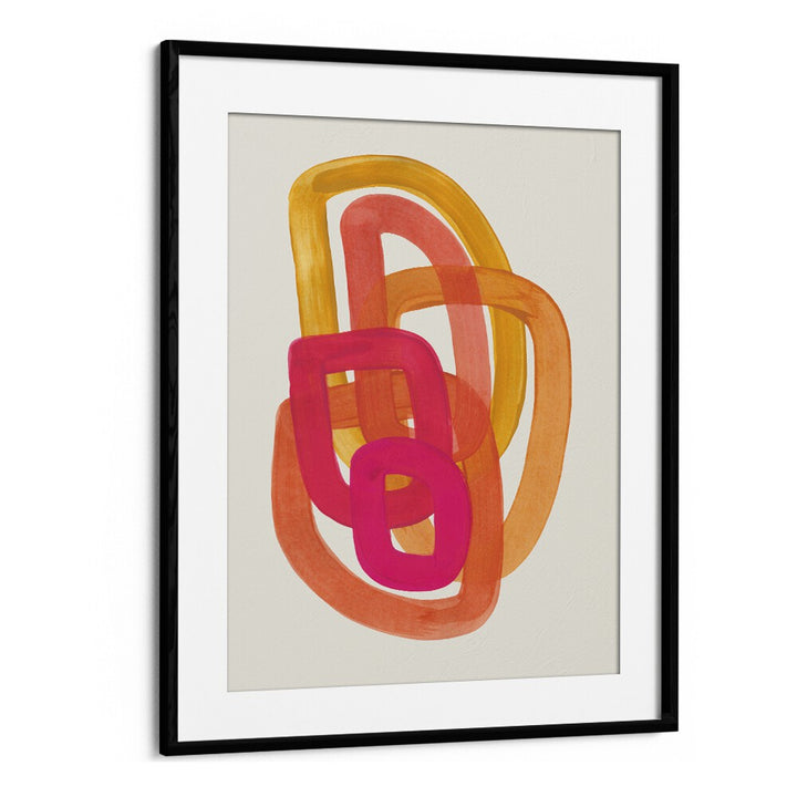 Colorful 70's Spiral, abstract paintings by Ejaaz Haniff, framed art piece adding retro charm to any space.
