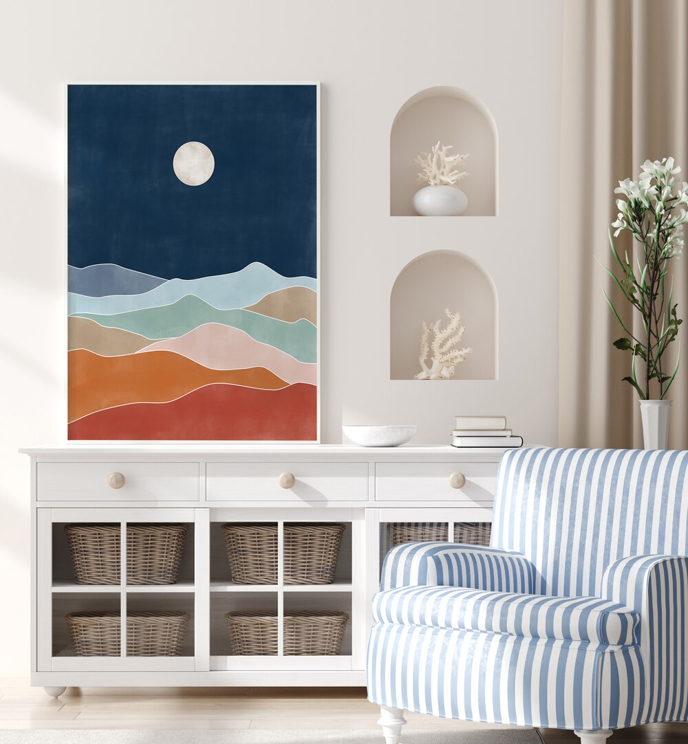 Stylish living room featuring WOODEN STREET, LANDSCAPE PAINTINGS that enhance your space with nature's elegance.