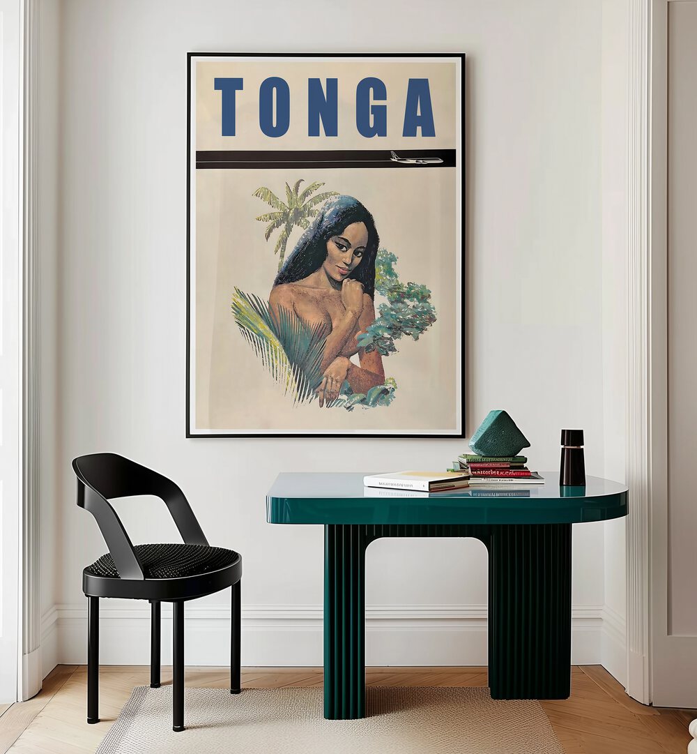 TONGA Vintage Travel Posters adorn a stylish room, capturing the essence of adventure and nostalgia.
