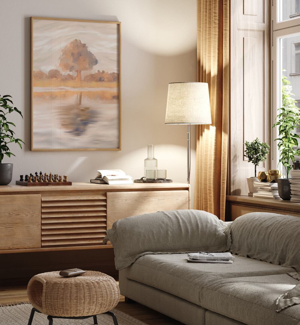 SOVEREIGN REFLECTIONS, LANDSCAPE PAINTINGS showcase serene beauty, featuring the majestic Jackalberry Tree in a cozy setting.