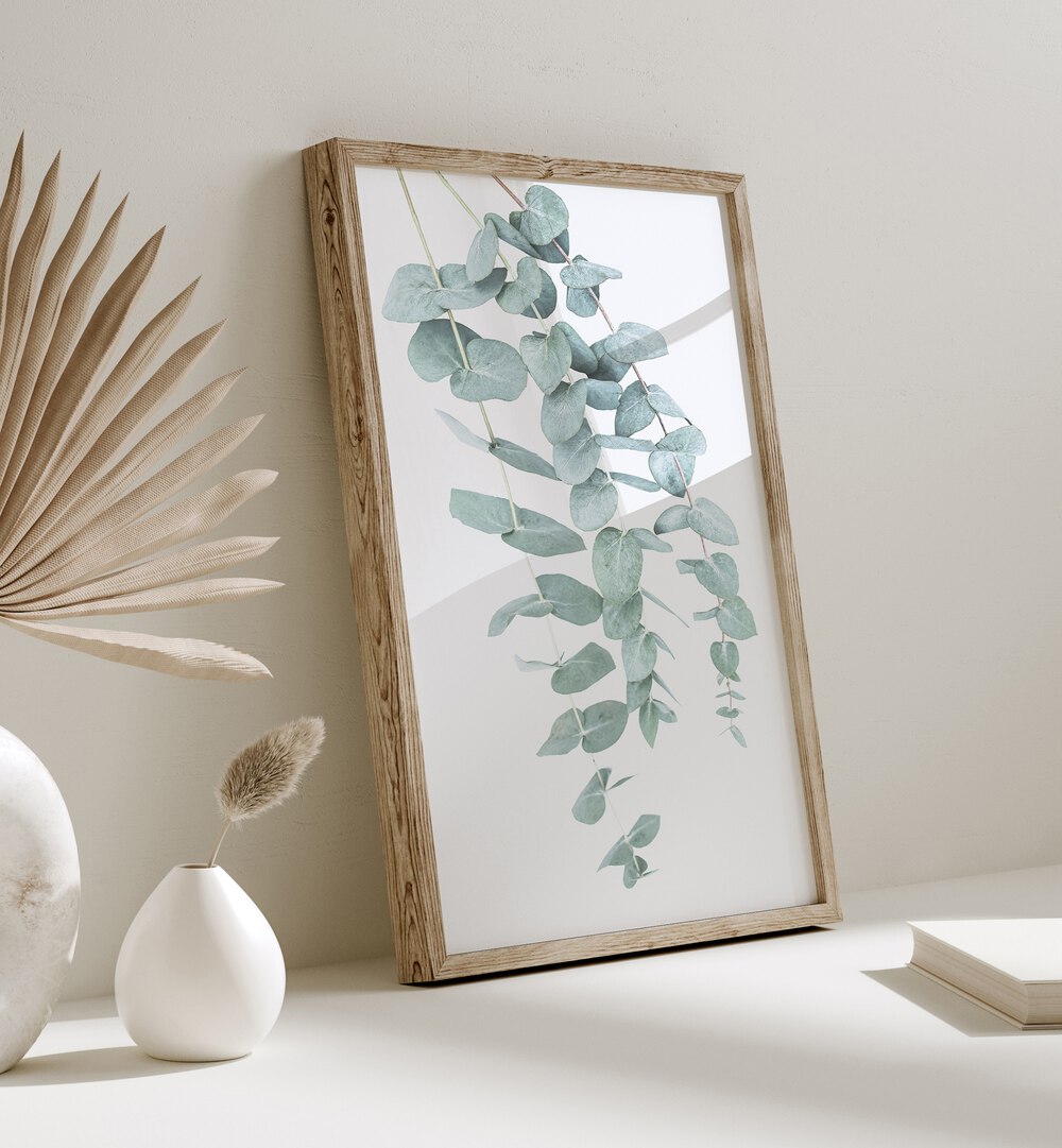 EUCALYPTUS I, FLORAL FLOWER PAINTINGS showcase a serene eucalyptus print to enhance your living space beautifully.