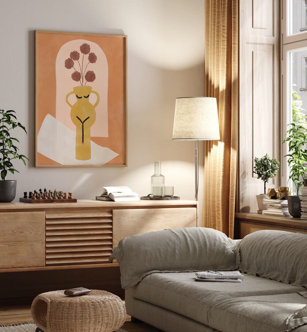 Vibrant YELLOW FLOWER POT, BOHO ART PAINTINGS by Elena Ristova adds elegance and color to your living space.