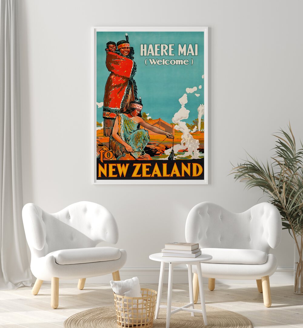 Haere Mai poster showcasing the charm of New Zealand V, Vintage Travel Posters for art and travel lovers.