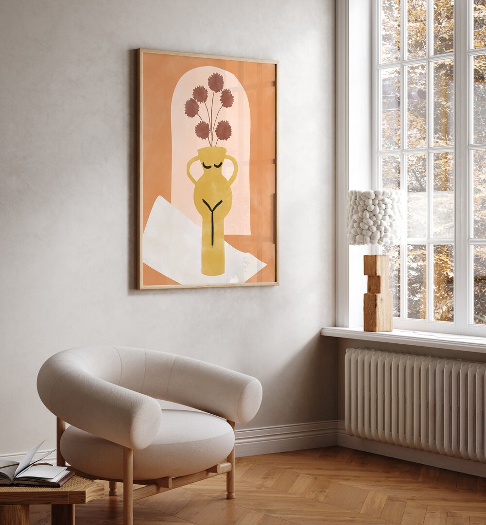 Brighten your space with the YELLOW FLOWER POT, BOHO ART PAINTINGS by Elena Ristova, showcasing vibrant nature elegance.