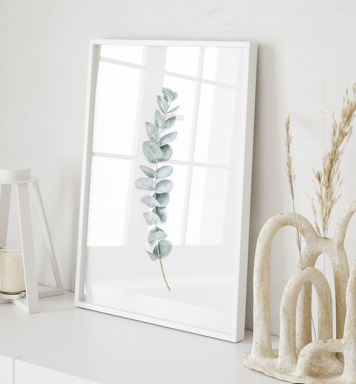 EUCALYPTUS II, FLORAL FLOWER PAINTINGS showcase elegant eucalyptus leaves, perfect for a calming home atmosphere.