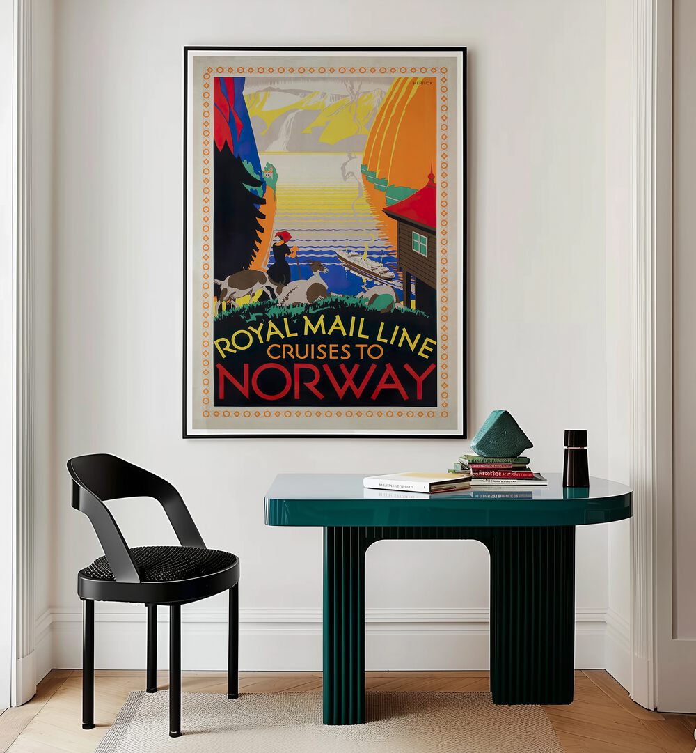 Royal Mail Line Cruises to Norway poster, showcasing NORWAY I, VINTAGE TRAVEL POSTERS, perfect for home decor.