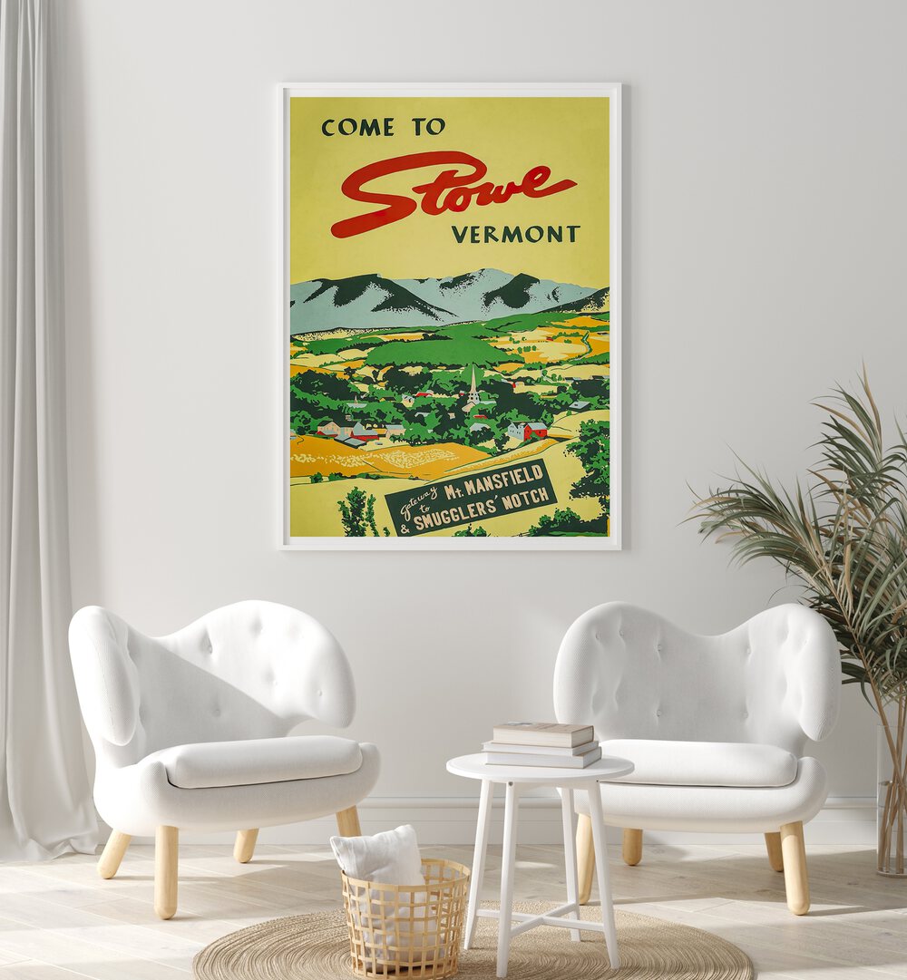Stunning Vermont Vintage Travel Poster showcasing the charm of Stowe, perfect for home or office decor.