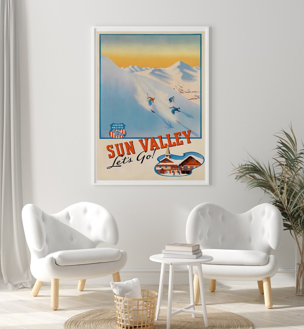 Explore SUN VALLEY, VINTAGE TRAVEL POSTERS showcasing stunning alpine scenes and nostalgic charm for your decor.