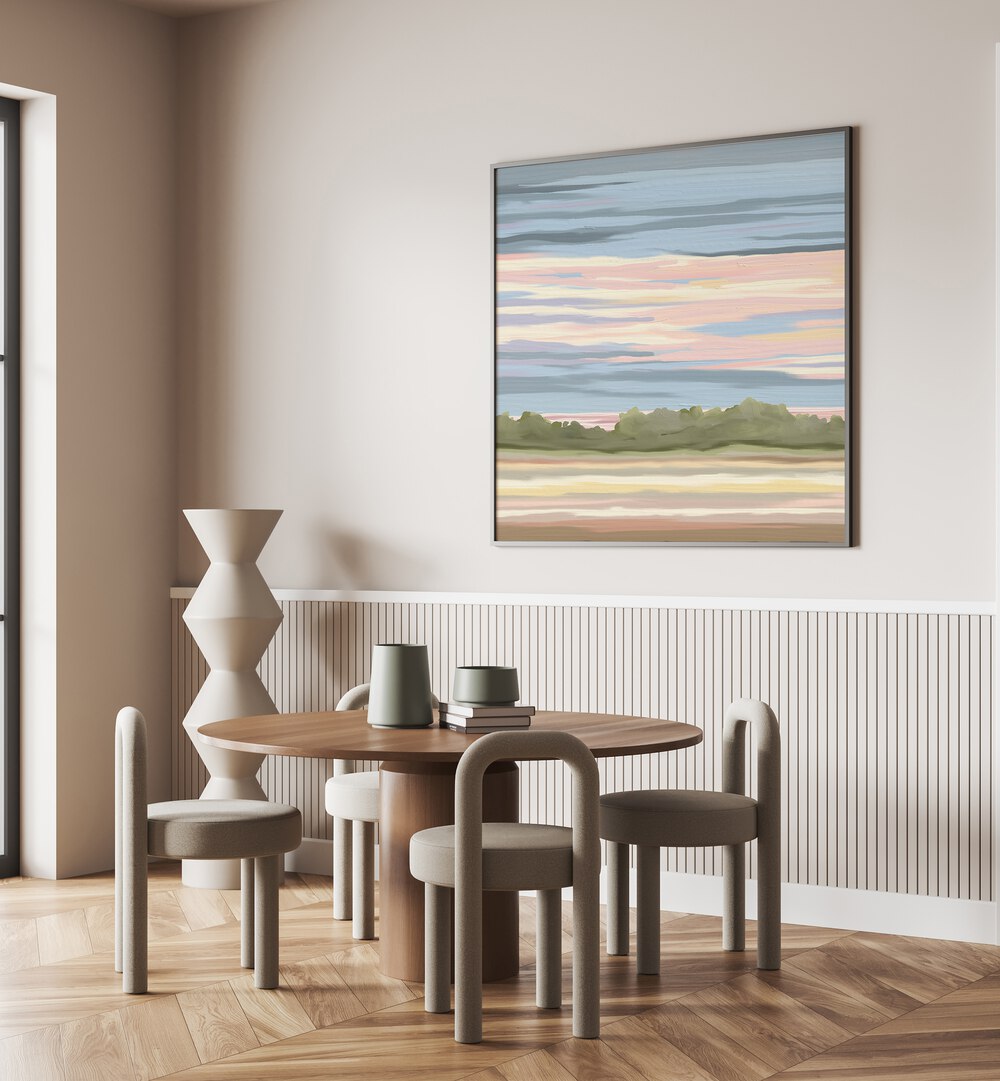 Stylish interior featuring STREAKING II, LANDSCAPE PAINTINGS that bring nature’s beauty into your home decor.