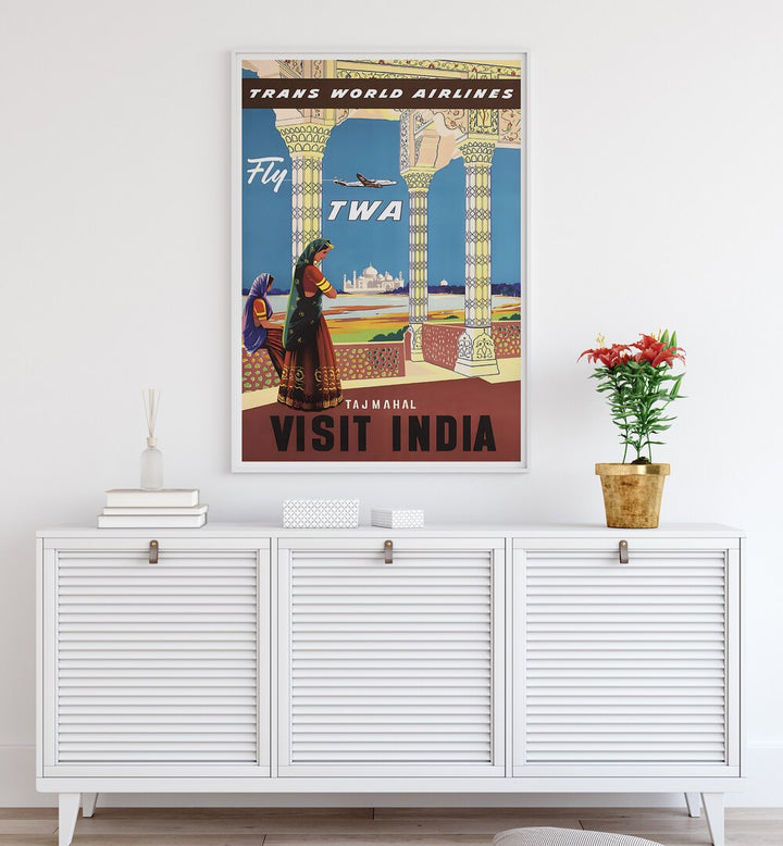 Explore the charm of the Taj Mahal with our VISIT TAJ MAHAL, VINTAGE TRAVEL POSTERS, perfect for any decor.