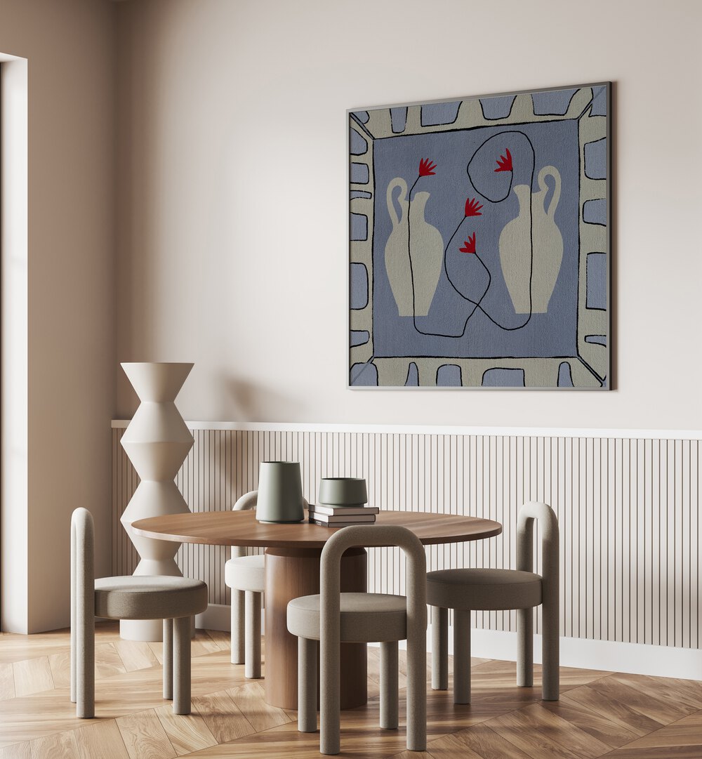 Elegant living space showcasing OUT OF VASE BLOOMS XI, FLORAL FLOWER PAINTINGS, enhancing home decor with vibrant blooms.