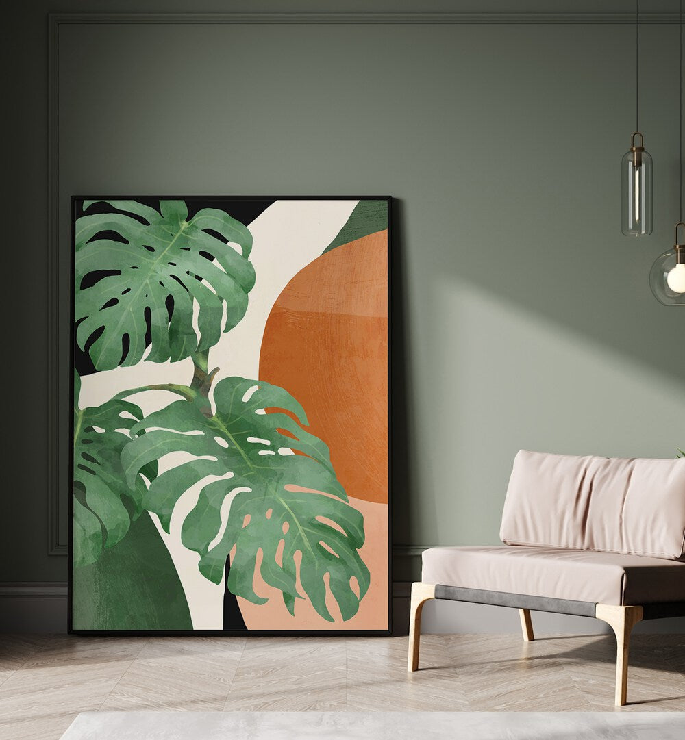 Tropical Leaves Abstract Art, Boho Art Paintings enhance your space with vibrant greenery and modern decor elements.