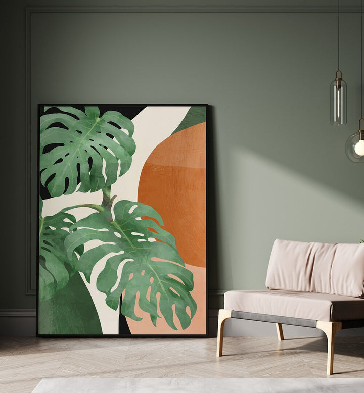 Tropical Leaves Abstract Art, Boho Art Paintings enhance your space with vibrant greenery and modern decor elements.