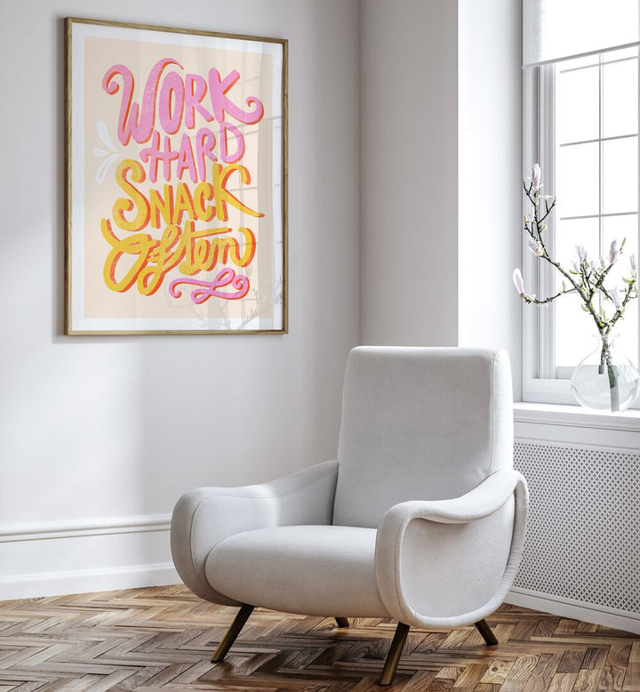 Colorful WORK HARD SNACK, QUOTES poster elevates your space and inspires ambition in every glance. Perfect for motivation!