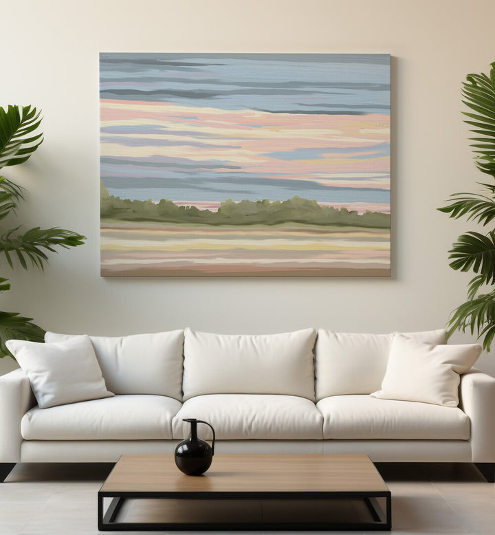 Elevate your decor with STREAKING, LANDSCAPE PAINTINGS, showcasing serene nature beauty in a modern setting.